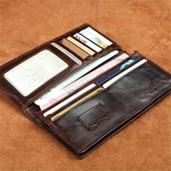 NEW MENS Real Leather Zipper Long Wallet Coffee - Picture 6 of 7